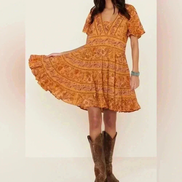 Patrons of Peace NWT Toluca Tiered Orange Paisley Peasant Toluca M - Picture 2 of 11